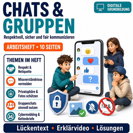 Angemessenes Verhalten in Chats & Gruppen | Arbeitsheft Digitale Grundbildung | 10 Seiten PDF