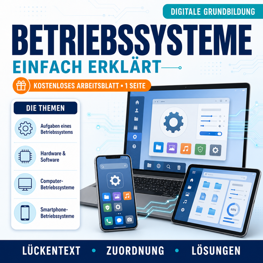Arbeitsblatt „Betriebssysteme“ (Digitale Grundlagen 2025) | 1 Seite | Lückentext + Zuordnung