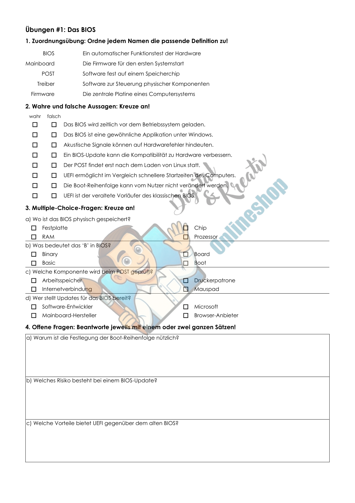 Bios Übungsblatt Zuordnungsübungen