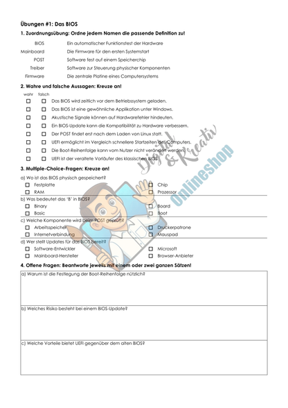 Bios Übungsblatt Zuordnungsübungen