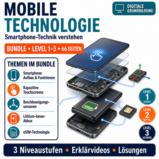Mobile Technologie Arbeitsheft Bundle Level 1 bis 3 | 66 Seiten (33 Arbeitsheft + 33 Lösungen) | PDF