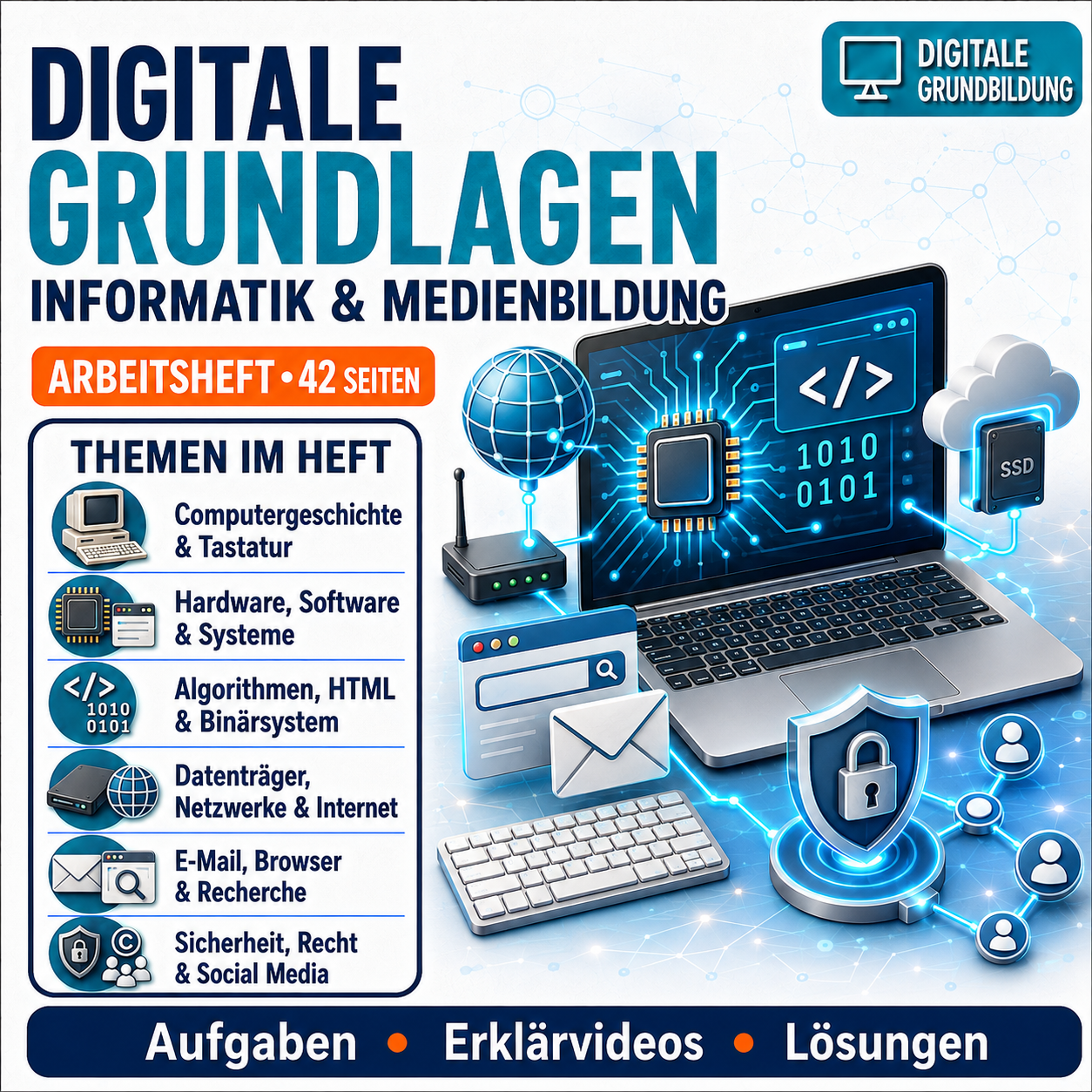Digitale Grundlagen – 42-seitiges Arbeitsheft zur Informatik & Medienbildung (PDF)