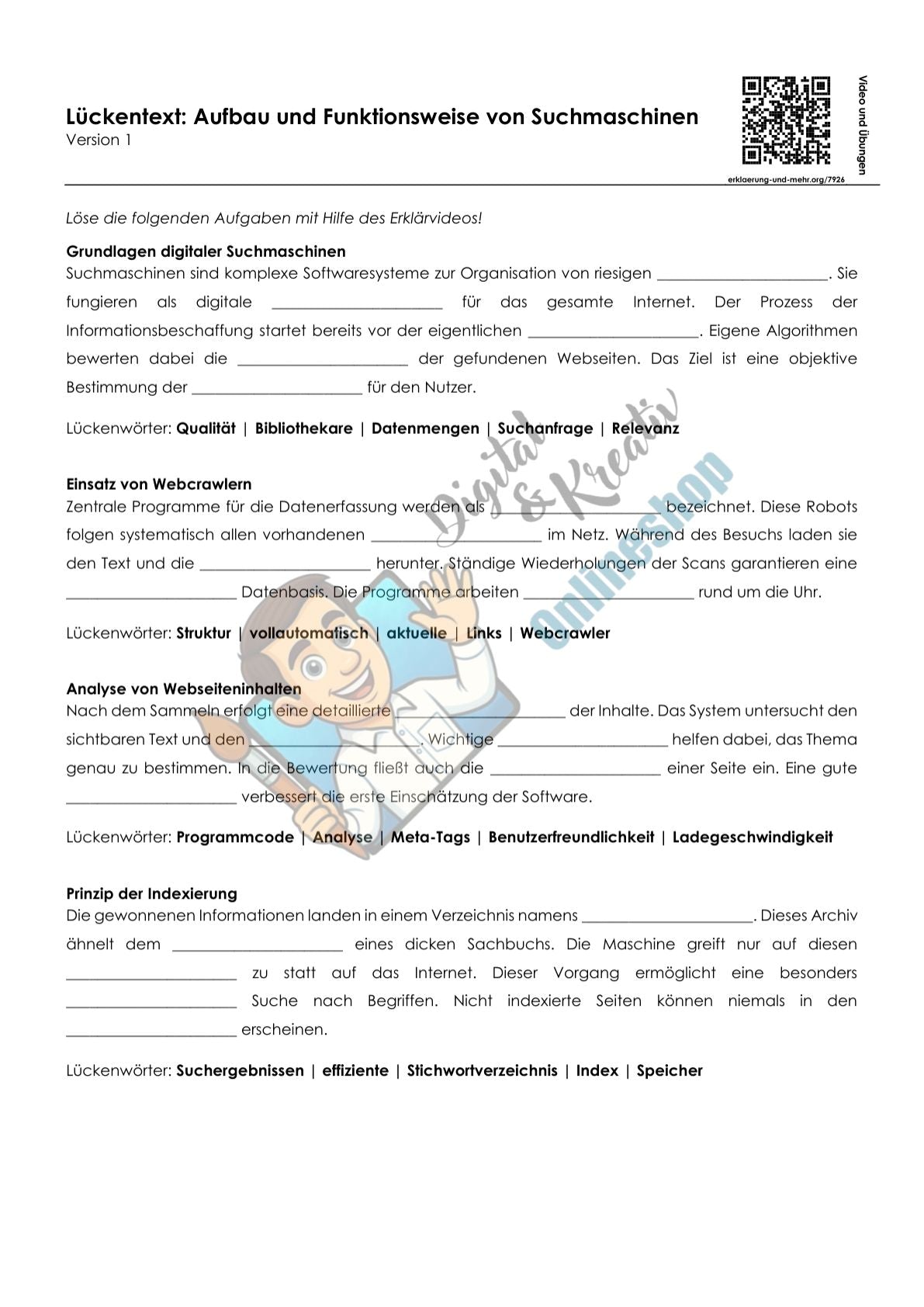 Aufbau und Funktionsweise von Suchmaschinen | Arbeitsheft Digitale Grundbildung | 10 Seiten PDF