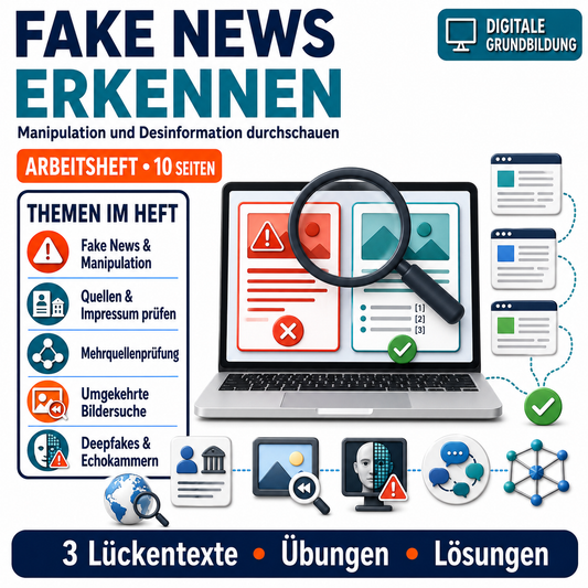 Fake News erkennen Arbeitsheft (10 Seiten) | Lückentexte + Übungen | inkl. Lösungen | PDF