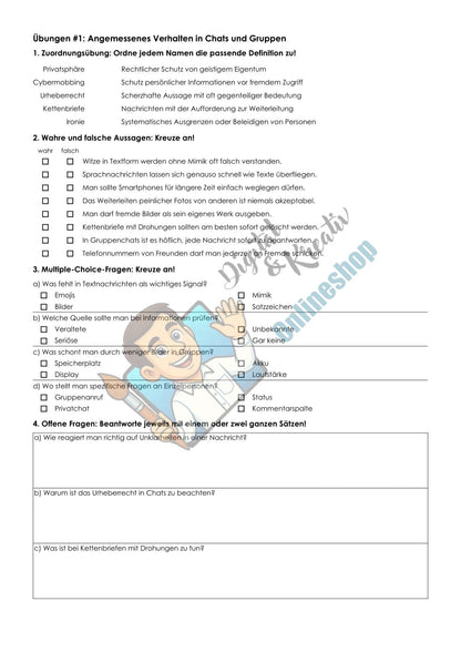 Angemessenes Verhalten in Chats & Gruppen | Arbeitsheft Digitale Grundbildung | 10 Seiten PDF
