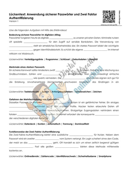 Sichere Passwörter & Zwei-Faktor-Authentifizierung | Arbeitsheft Digitale Grundbildung | 10 Seiten PDF