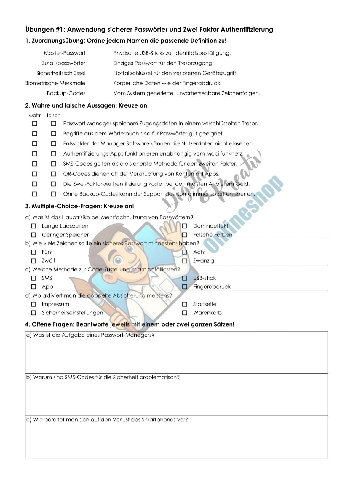 Sichere Passwörter & Zwei-Faktor-Authentifizierung | Arbeitsheft Digitale Grundbildung | 10 Seiten PDF