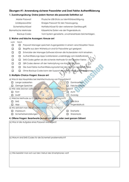 Sichere Passwörter & Zwei-Faktor-Authentifizierung | Arbeitsheft Digitale Grundbildung | 10 Seiten PDF