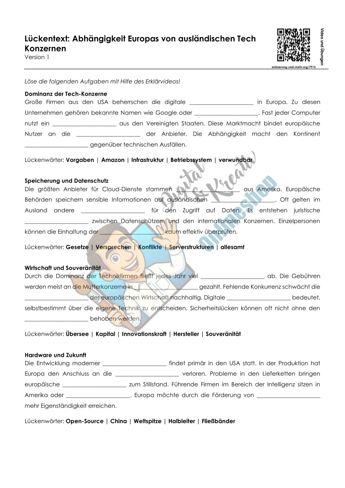 Abhängigkeit Europas von Tech-Konzernen | Arbeitsheft Digitale Grundbildung | 10 Seiten PDF