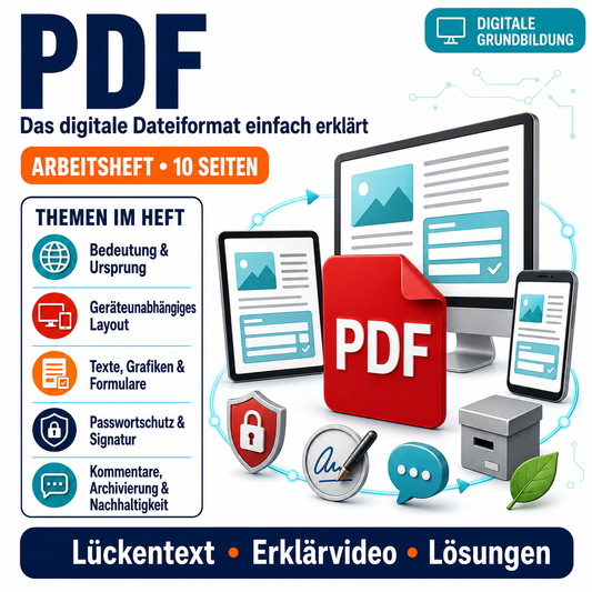 PDF einfach erklärt: Arbeitsblatt mit Lückentext, Übungen und Lösungen (10 Seiten)