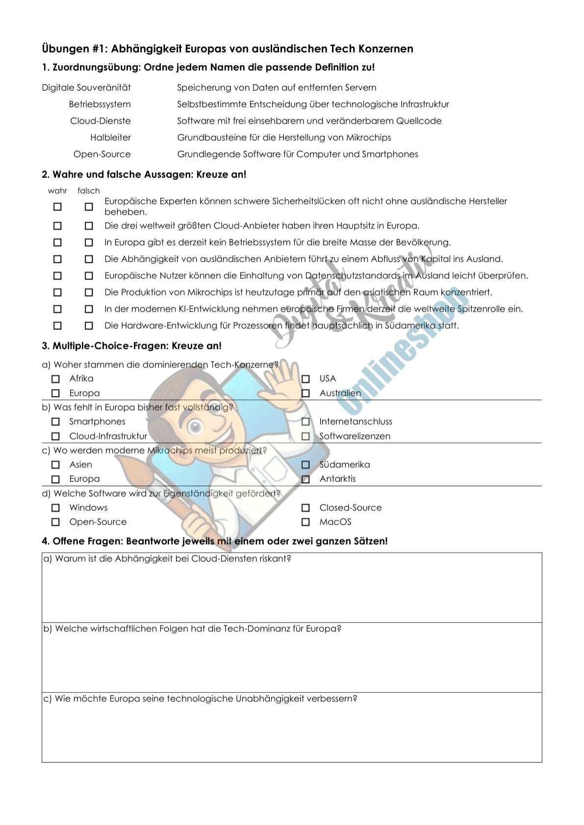 Abhängigkeit Europas von Tech-Konzernen | Arbeitsheft Digitale Grundbildung | 10 Seiten PDF