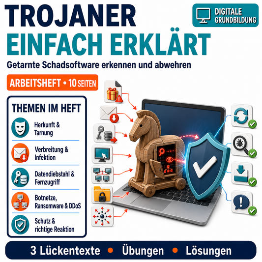 Trojaner Arbeitsheft, 10 Seiten, mit 3 Lückentexten, Übungen und Lösungen