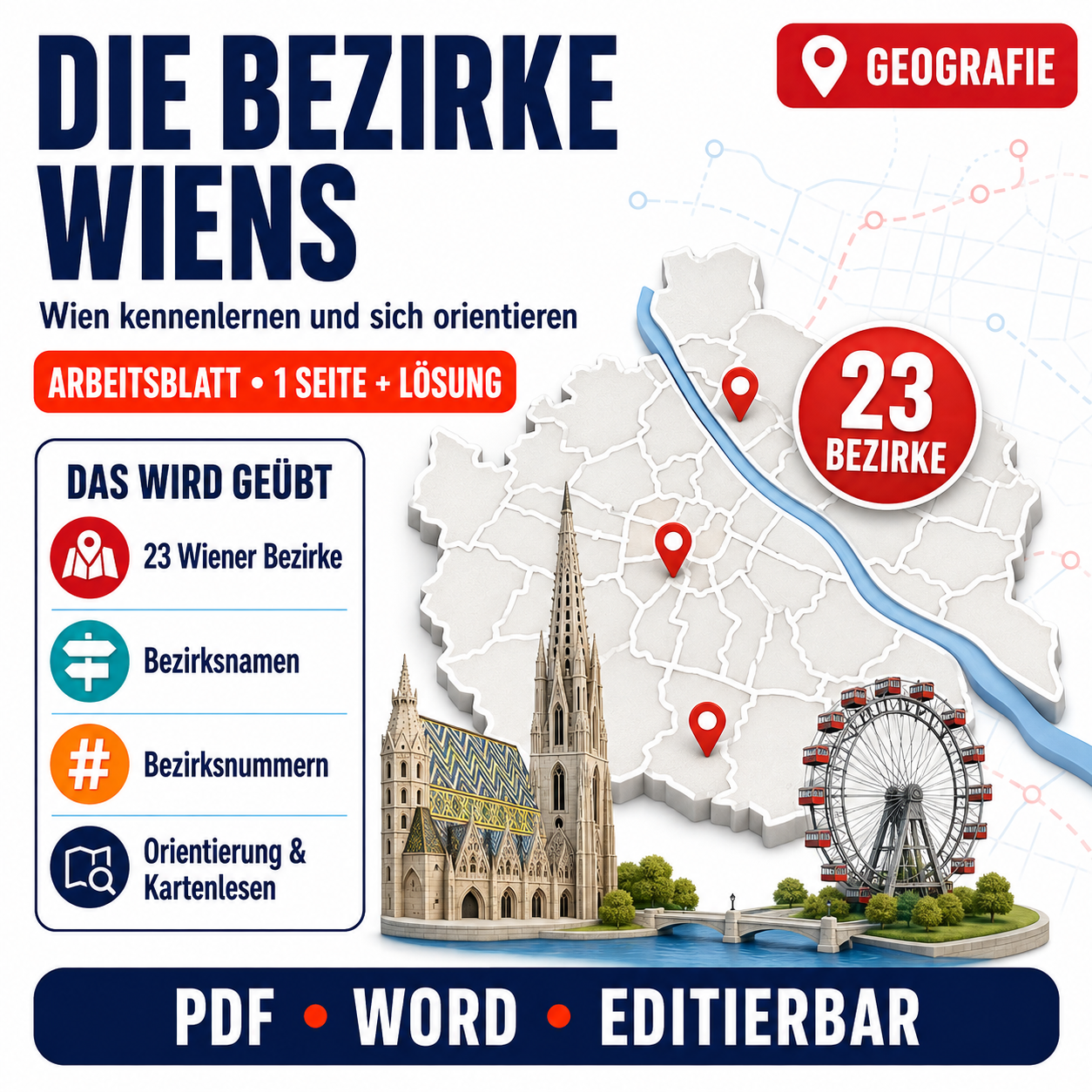 Die Bezirke Wiens Arbeitsblatt (PDF & Word) mit Lösung | 2 Seiten