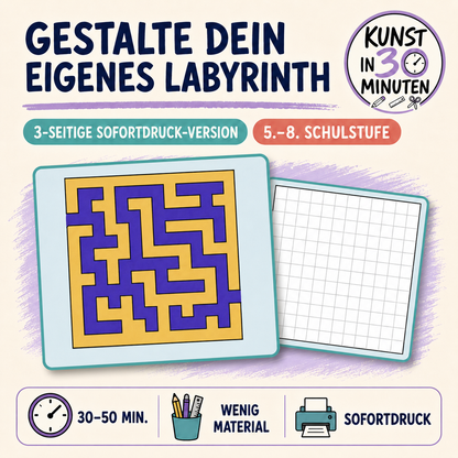 Eigenes Labyrinth gestalten – Kunst in 30 Minuten | 3-seitige Sofortdruck-PDF