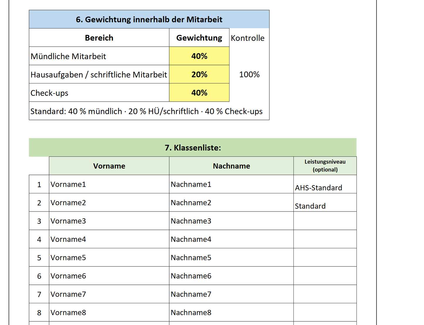 Notenverwaltung Excel für Lehrkräfte – Österreich-Version mit Auswertungen & Handbuch
