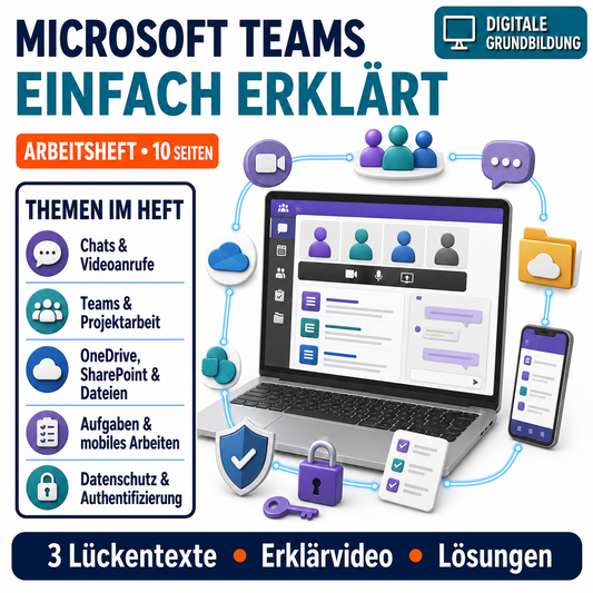 Microsoft Teams, Arbeitsheft mit 10 Seiten inklusive Lösungen