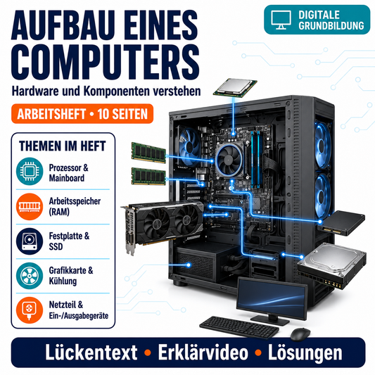 Aufbau und Funktion eines Computers und seiner Komponenten | Arbeitsheft mit Lösungen | 10 Seiten