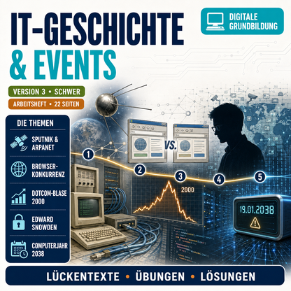 IT-Geschichte & Events Arbeitsheft Version 3 (22 Seiten) | Digitale Grundbildung PDF für die Sekundarstufe I
