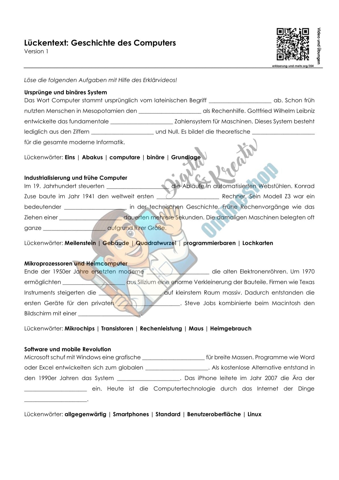 Fotomontagen Arbeitsheft, 10 Seiten, mit Lückentexten, Übungen und Lösungen