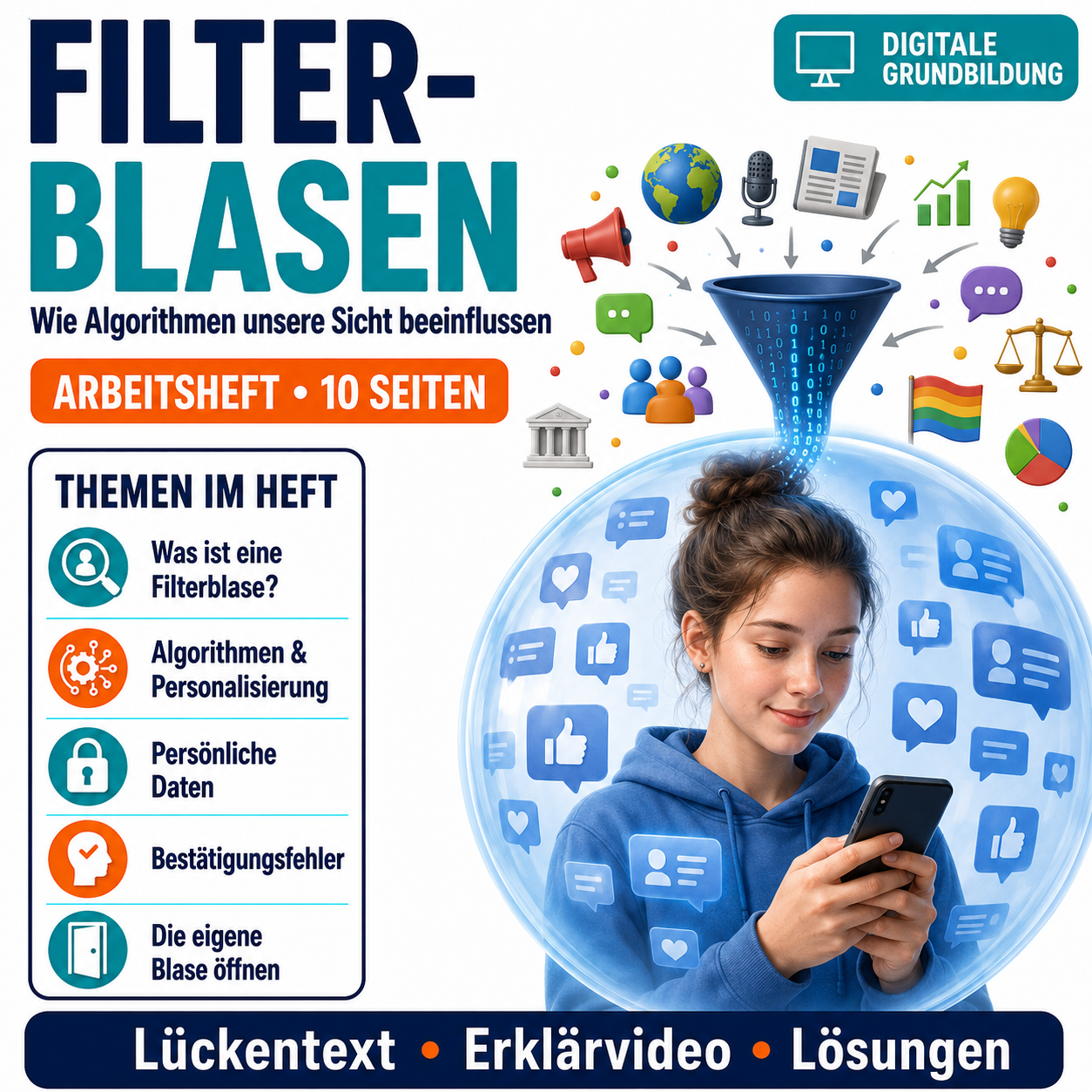 Entstehung und Wirkung von Filterblasen | Arbeitsheft mit Lösungen, 10 Seiten