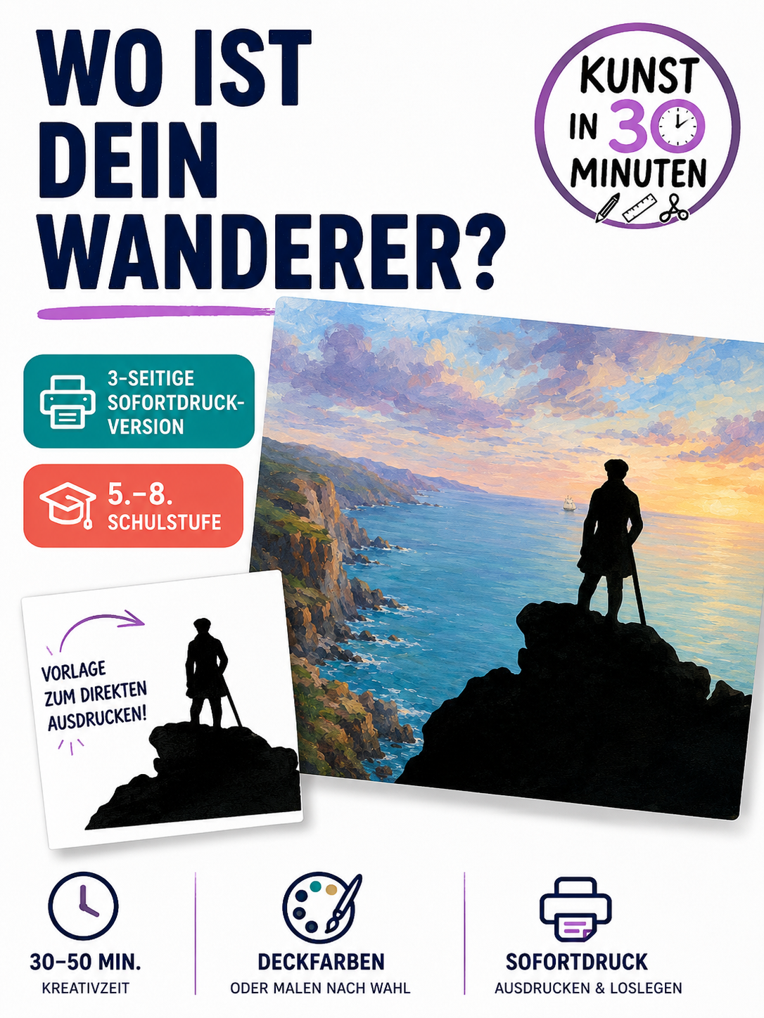 Wo ist dein Wanderer? | Kunst in 30 Minuten | Sofortdruck-Version für den Kunstunterricht (PDF)