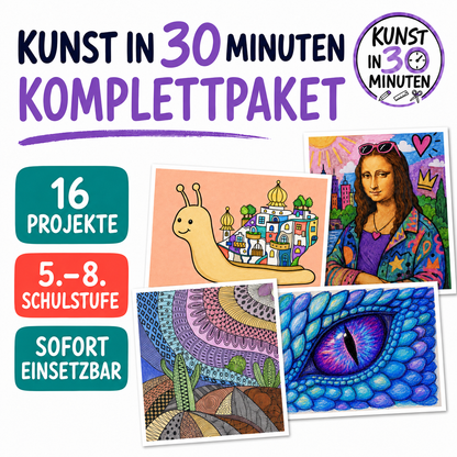 Kunst in 30 Minuten – Komplettpaket mit 16 schnellen Kunstprojekten