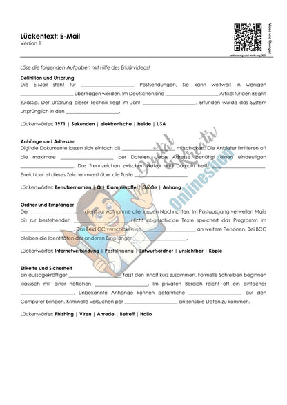 E-Mail Arbeitsheft, 10 Seiten, mit Lückentexten, Übungen und Lösungen