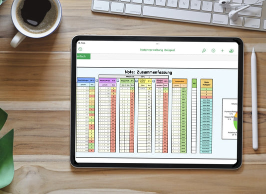 Notenverwaltung mit Numbers – digitale Notenübersicht für iPad (5 Noten)