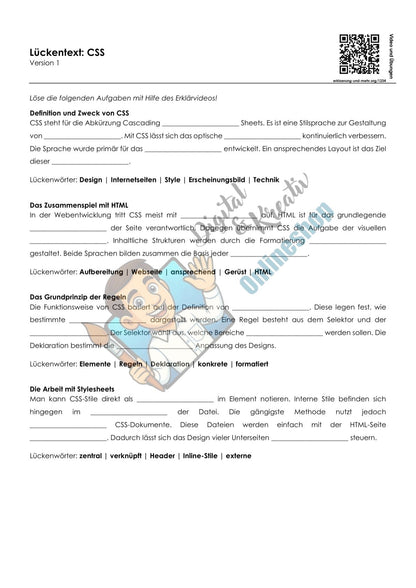 CSS Arbeitsheft, 10 Seiten, mit 3 Lückentexten, Übungen und Lösungen