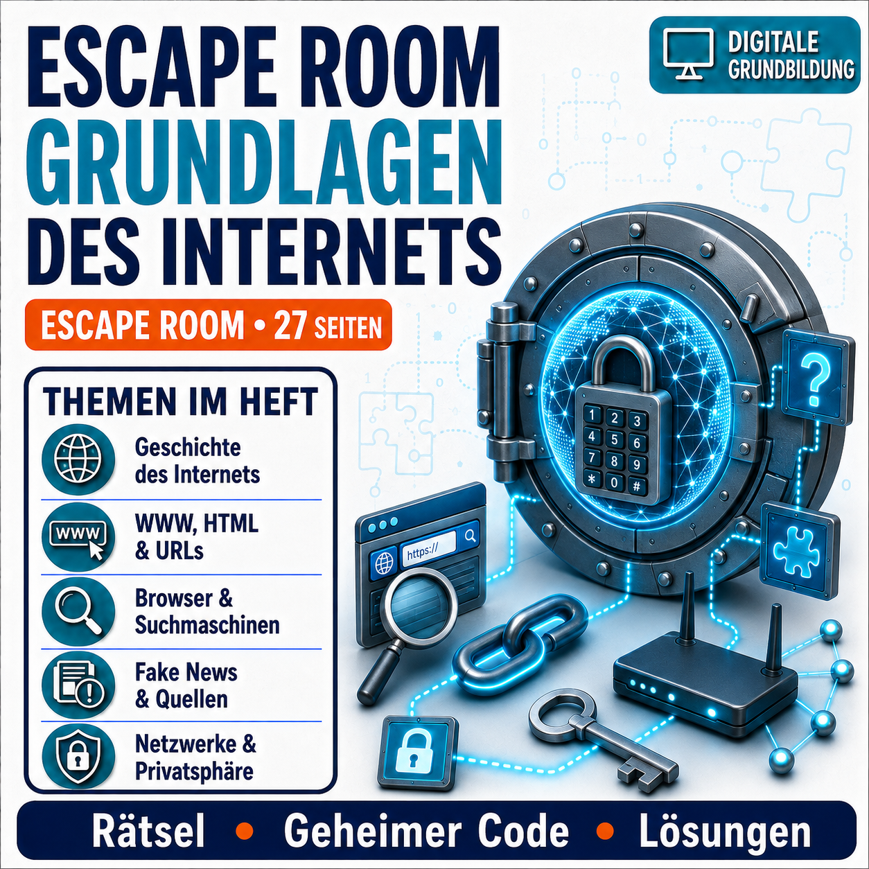 Escape Room: Grundlagen des Internets – 27-seitiges Arbeitsheft (PDF)