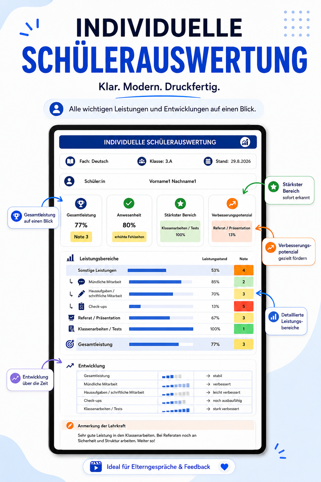 Notenverwaltung Excel für Lehrkräfte – Österreich