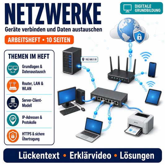 Netzwerke Arbeitsheft mit Lösungen | Digitale Grundbildung | 10 Seiten PDF