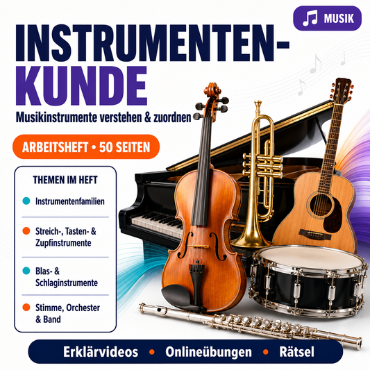 Arbeitsheft Instrumentenkunde – Musikinstrumente verstehen & zuordnen (50 Seiten)