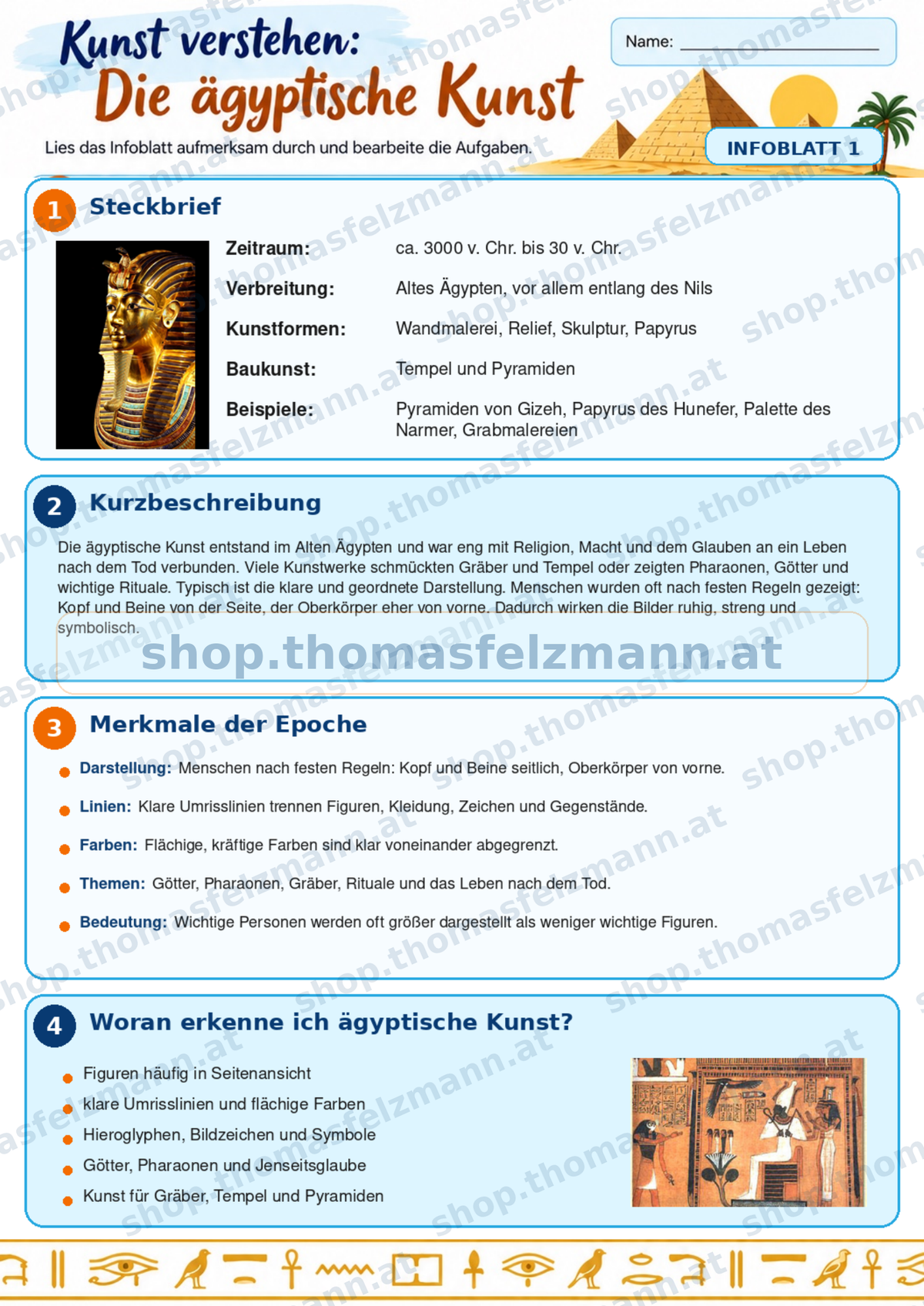 Kunst verstehen: Die ägyptische Kunst | Infoblatt zur Kunstgeschichte (2 Seiten) | PDF