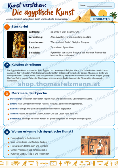 Kunst verstehen: Die ägyptische Kunst | Infoblatt zur Kunstgeschichte (2 Seiten) | PDF