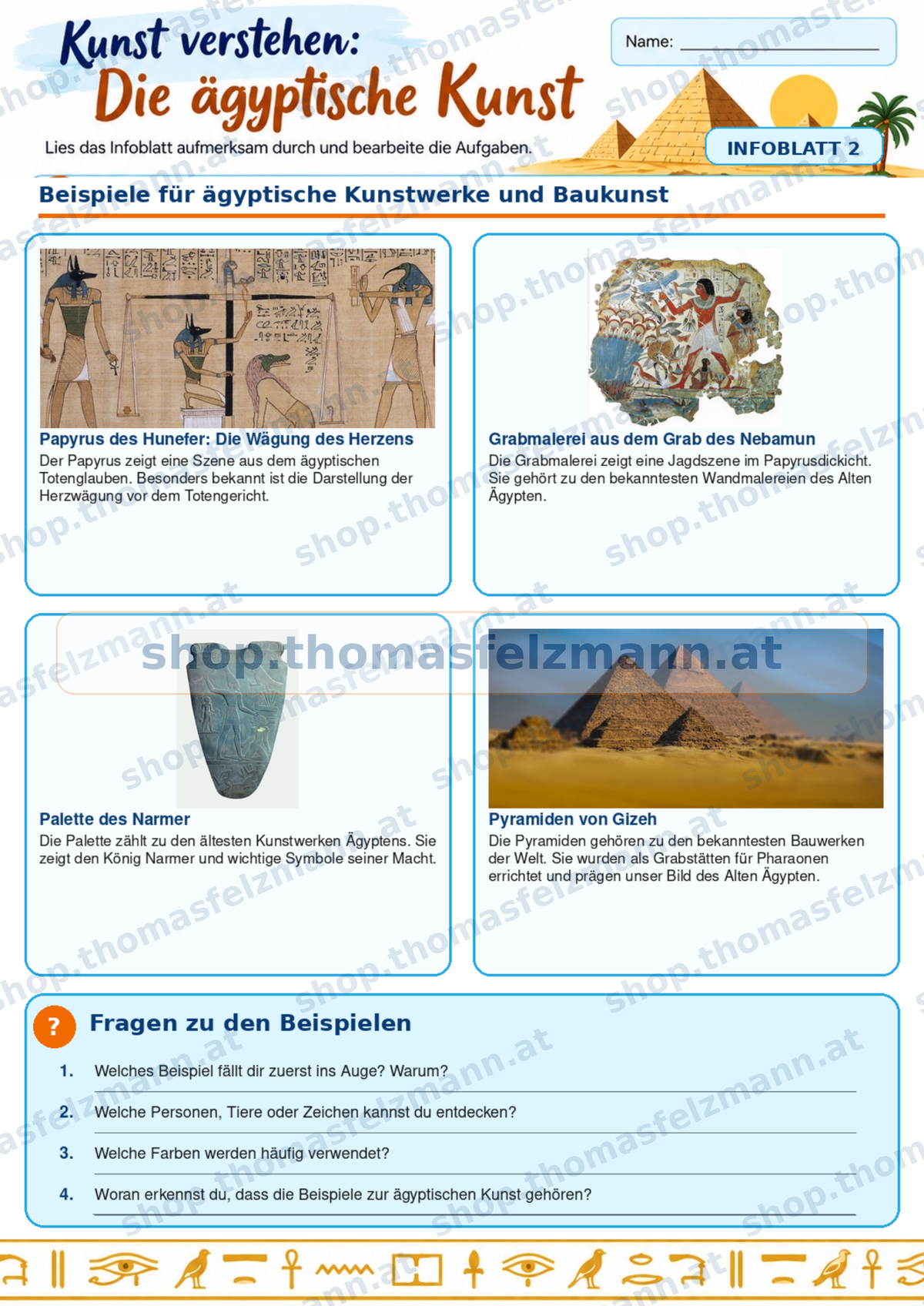 Kunst verstehen: Die ägyptische Kunst | Infoblatt zur Kunstgeschichte (2 Seiten) | PDF