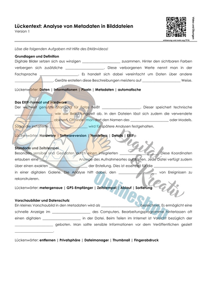 Lückentext Analyse Metadaten in Bilddateien