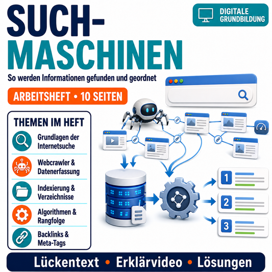 Aufbau und Funktionsweise von Suchmaschinen | Arbeitsheft Digitale Grundbildung | 10 Seiten PDF