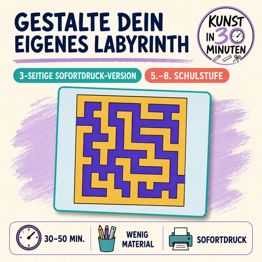 Eigenes Labyrinth gestalten – Kunst in 30 Minuten | 3-seitige Sofortdruck-PDF