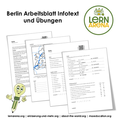 Berlin Arbeitsblatt (PDF) mit Infotext, Übungen, Landkarte und Lösungen | 7 Seiten