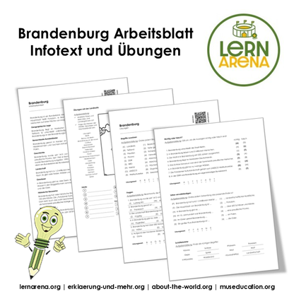 Brandenburg Arbeitsblatt (PDF) mit Infotext, Übungen, Landkarte und Lösungen | 7 Seiten