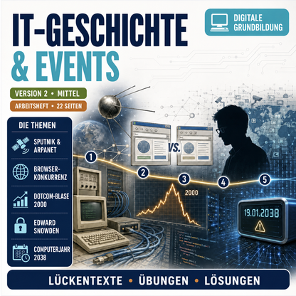 IT-Geschichte & Events Arbeitsheft Version 2 (22 Seiten) | Digitale Grundbildung PDF für die Sekundarstufe I