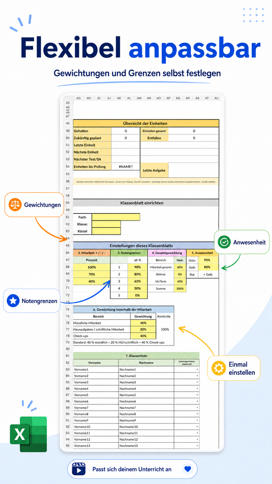 Notenverwaltung Excel für Lehrkräfte – Österreich