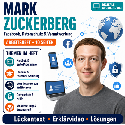 Mark Zuckerberg Arbeitsheft mit Lösungen | Digitale Grundbildung & Medienbildung | 10 Seiten PDF