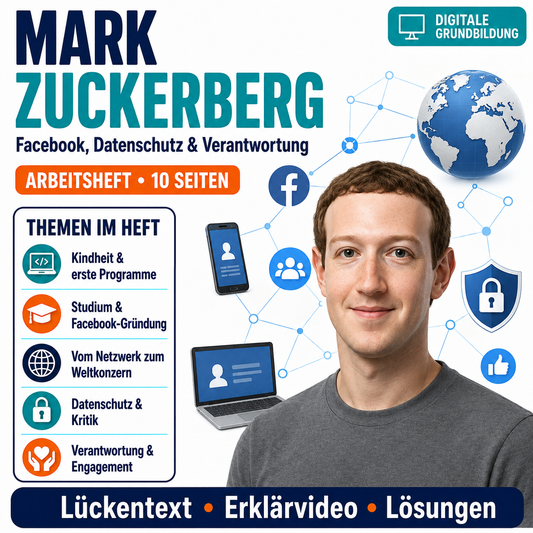 Mark Zuckerberg Arbeitsheft mit Lösungen | Digitale Grundbildung & Medienbildung | 10 Seiten PDF