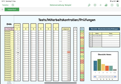 Notenverwaltung mit Numbers – digitale Notenübersicht für iPad (5 Noten)