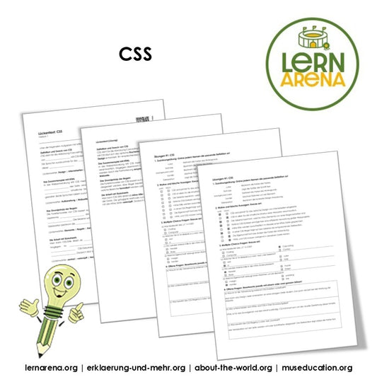 CSS Arbeitsheft, 10 Seiten, mit 3 Lückentexten, Übungen und Lösungen