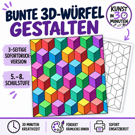 Bunte 3D-Würfel gestalten – Kunstprojekt für 30 Minuten