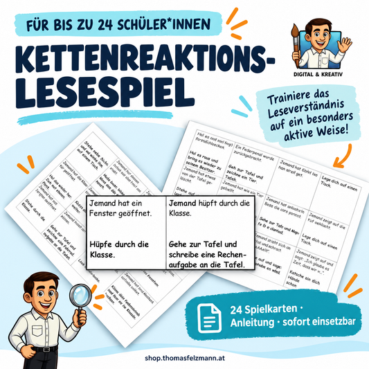 Kettenreaktion – Aktives Lesespiel zum Leseverständnis (Karten-Spiel für die ganze Klasse)
