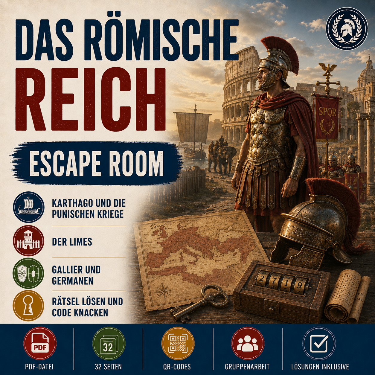 Escape-Room Römisches Reich | Geschichte Arbeitsmaterial | 32 Seiten PDF